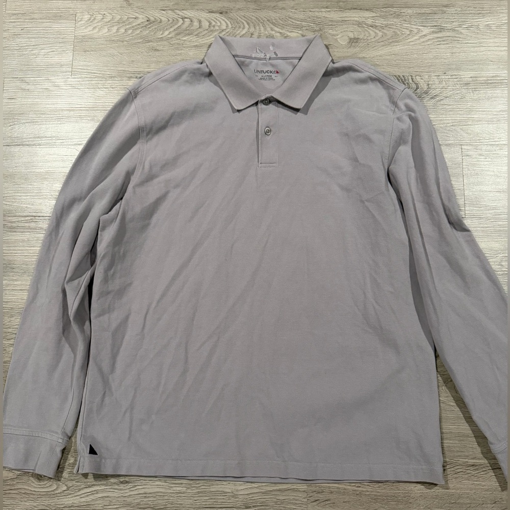 Untuckit Long-Sleeve Polo Shirt -‎ Light Gray Casual